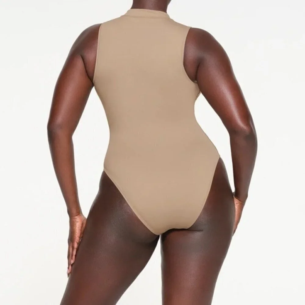 NWT Skims 3X SWIM ZIP FRONT SLEEVELESS ONE PIECE Desert Tan